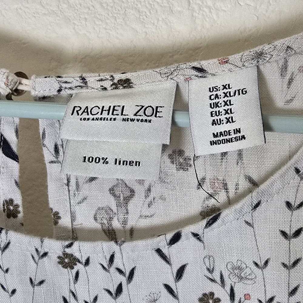 Rachel Zoe Women's XL Floral Shift Dress 100% Linen Pockets Coastal Beach Boho - Picture 2 of 9
